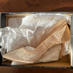 New Beige Mesh Rhinestone Heel